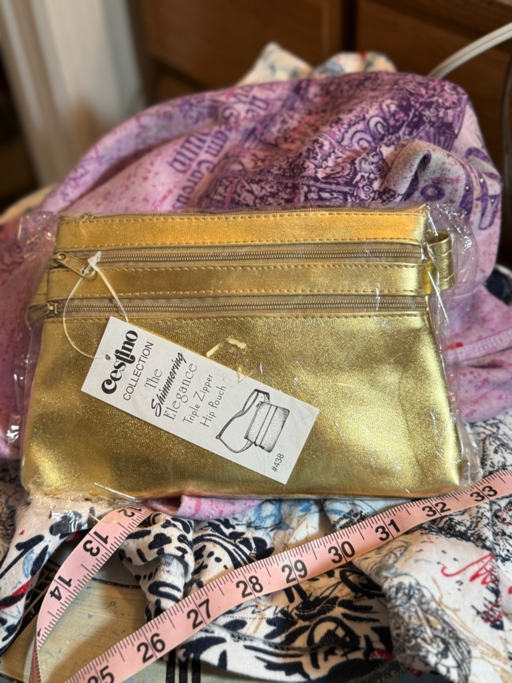 Cestino Vintage Gold Shimmery Triple-Zip Mini Hip Bag